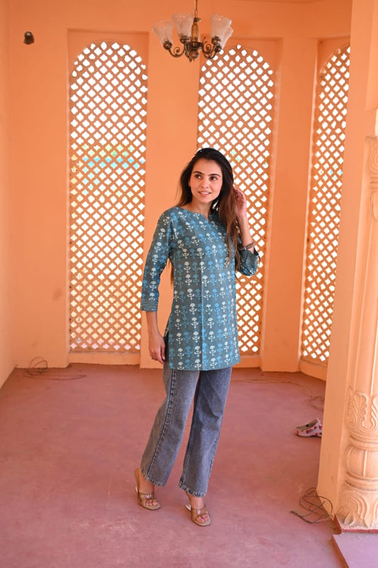 Blue Breeze Pure Cotton Short Kurti