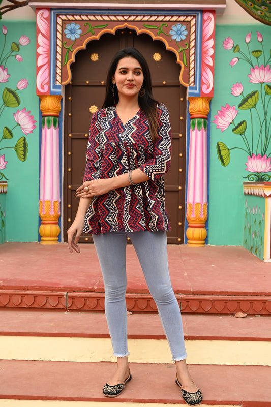 Abstract Pure Cotton Short Kurti