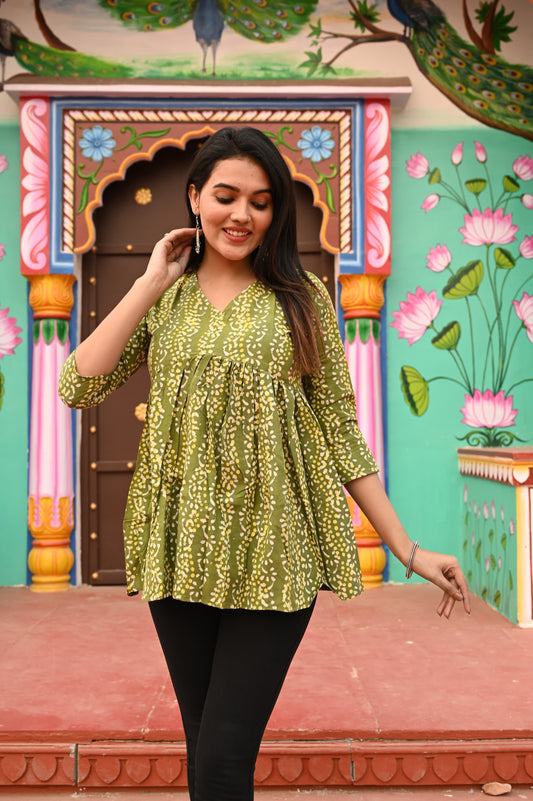 Hariyali Hues Pure Cotton Short Kurti