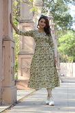 Olive Bloom Pure Cotton Dress With Pocket