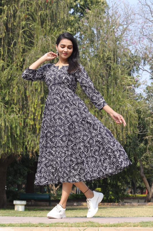 Midnight Swirl Pure Cotton Dress With Pocket