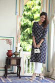 Black Petal Pure Cotton Long Kurti