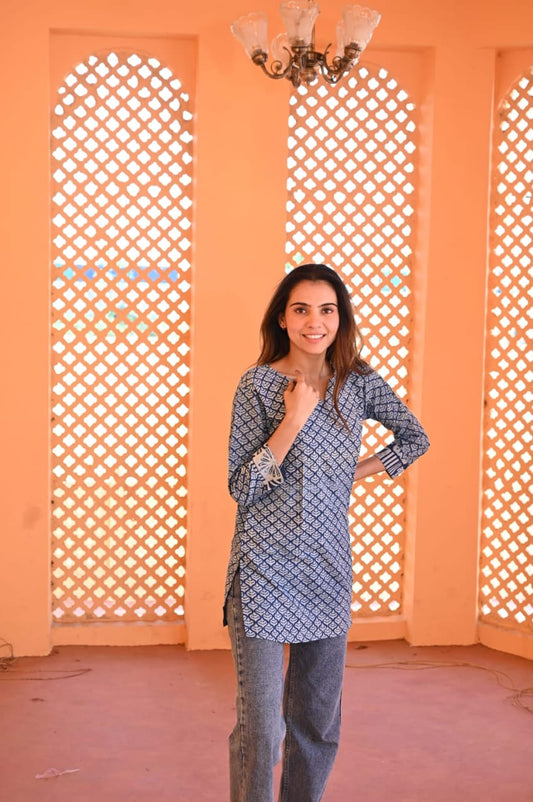 Indigo Trail Pure Cotton Short Kurti
