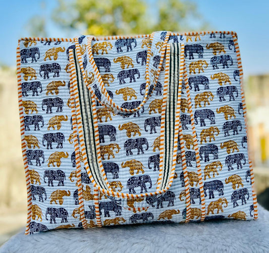 Hathi Raja Quilted Tote Bag with Zip