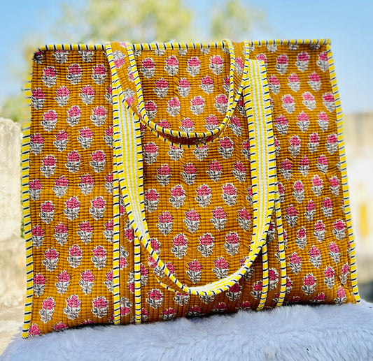 Kesari Sunset Quilted Tote Bag with Zip