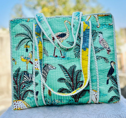 Tropical Sketch Tote Bag with Zip
