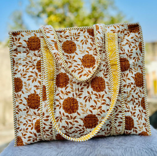 Rust Rani Quilted Tote Bag with Zip