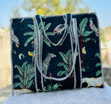 Moonlit Blue Quilted Tote Bag with Zip