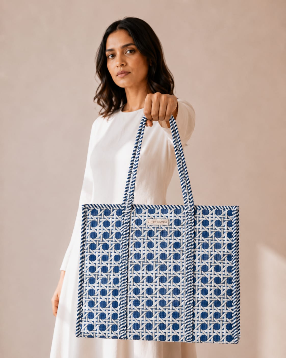 Blue Weave Tote Bag with Zip