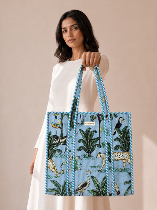 Jungle Muse Quilted Tote Bag with Zip