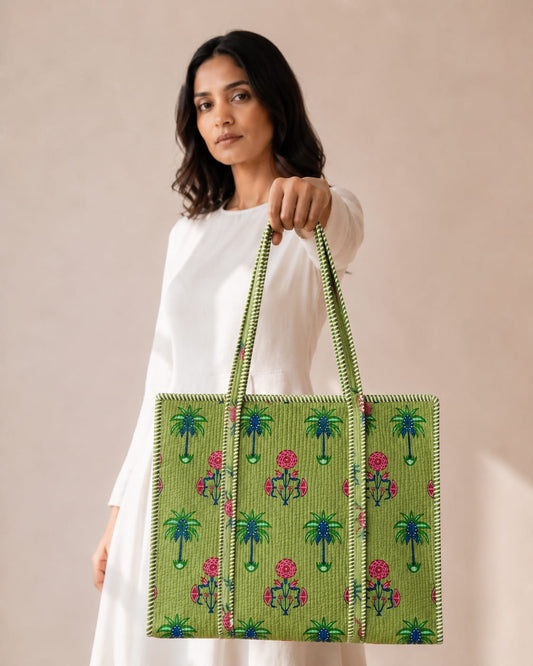 Green Oasis Tote Bag with Zip