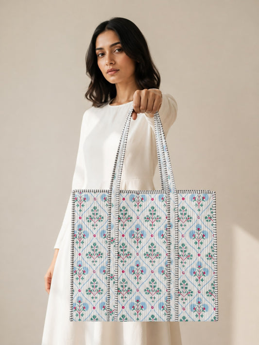 White Blossom Tote Bag with Zip