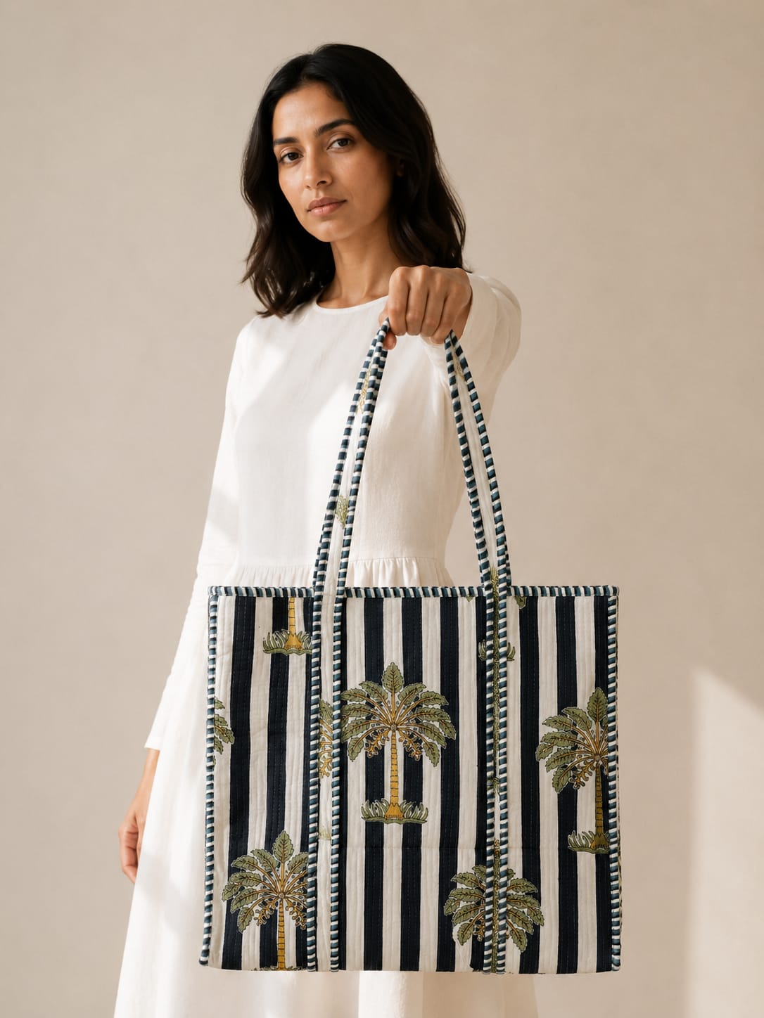 Blossom Black & White Tote Bag with Zip