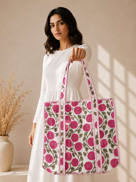 Floral Carryall Tote Bag with Zip