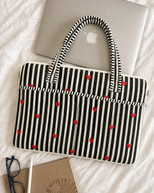 Black & White Meadow · Quilted Cotton Laptop Sleeve