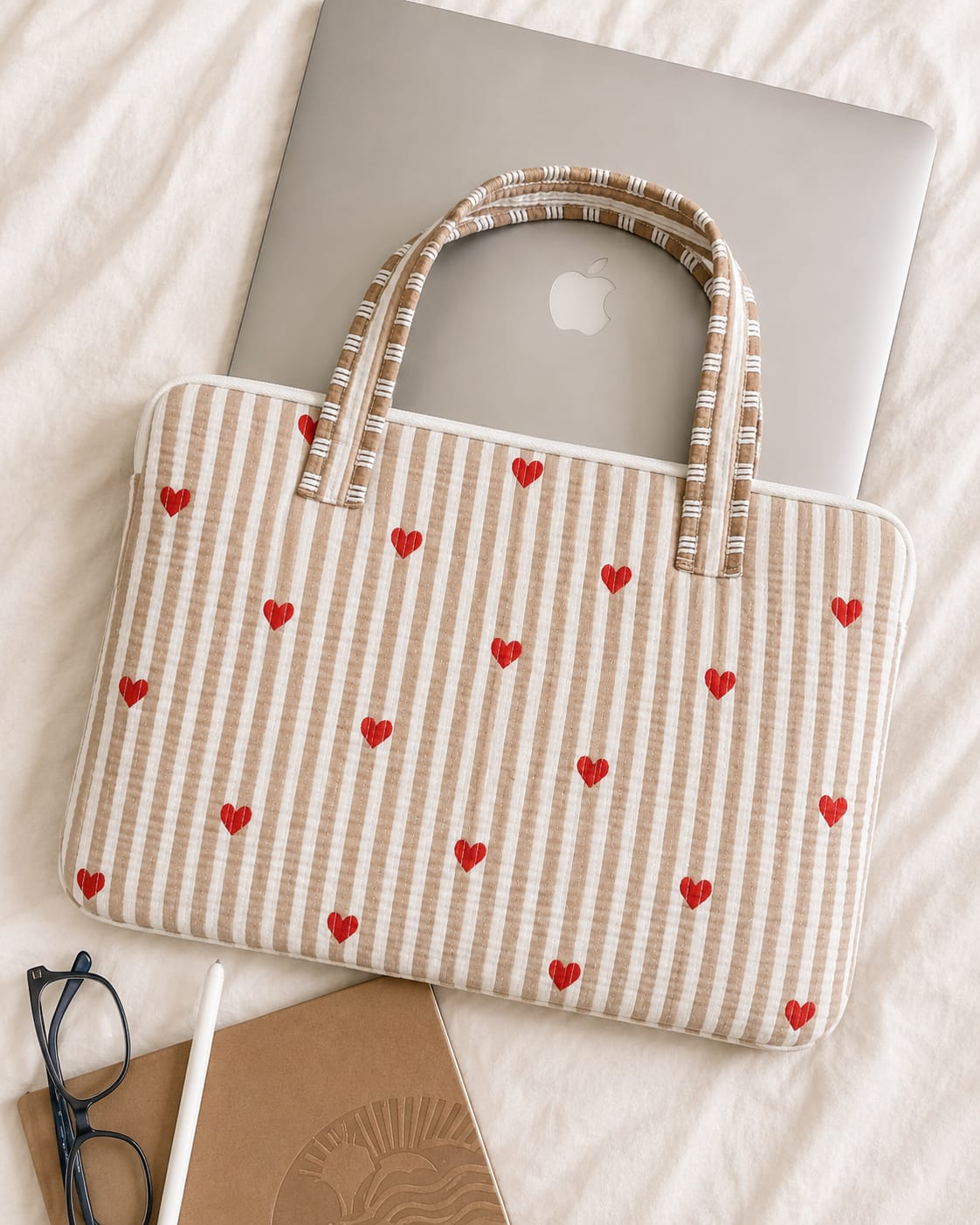 Blush Heart · Quilted Cotton Laptop Sleeve