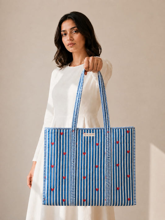 Blue Blush Tote Bag with Zip