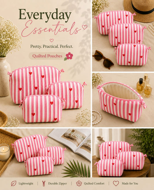 Heart Shaped Set of 3 Pouches