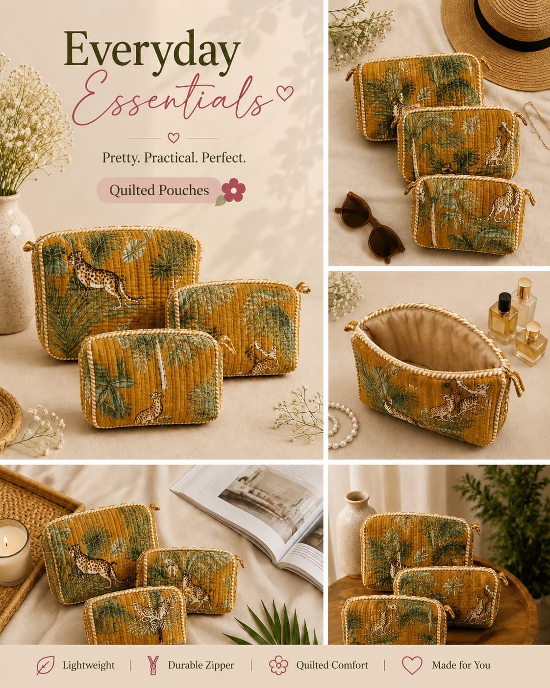 The Gardenia Set of 3 Pouches