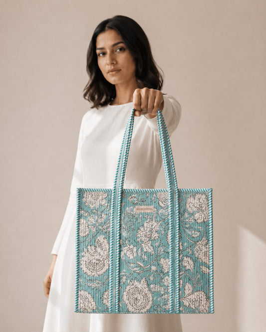 Pastel Blue Tote Bag with Zip