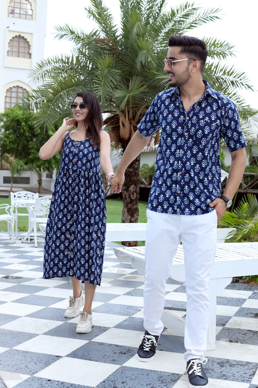 Bagru Hand Block Printed Cotton One-Piece Dress with a Matching Shirt