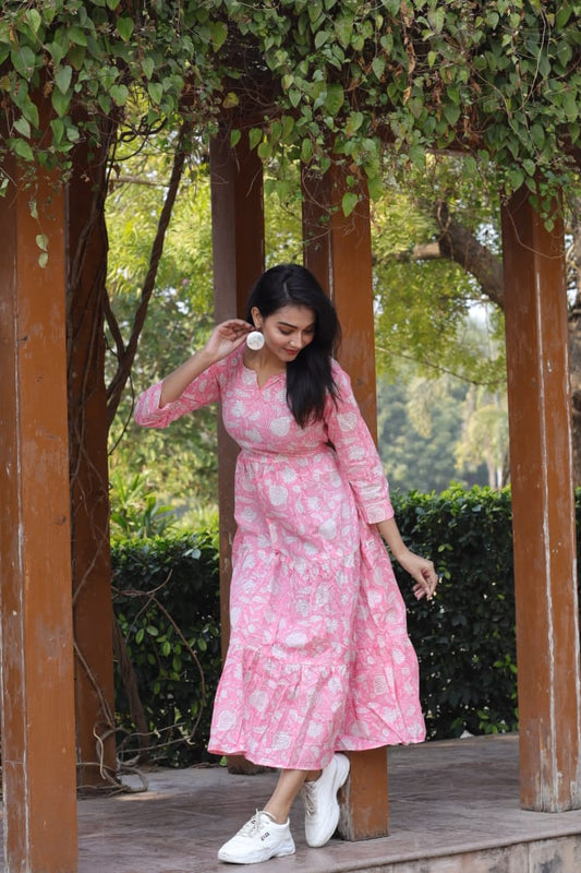 Blush Bloom Pure Cotton Dress With Pocket
