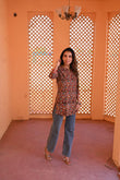 Floral Flame Pure Cotton Short Kurti