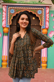 Olive Bloom Pure Cotton Short Kurti