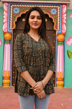 Olive Bloom Pure Cotton Short Kurti