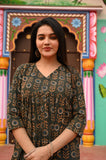 Olive Bloom Pure Cotton Short Kurti