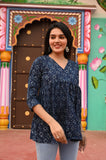 Blooming Blue Pure Cotton Short Kurti