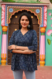 Blooming Blue Pure Cotton Short Kurti