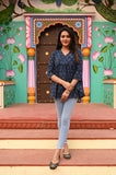 Blooming Blue Pure Cotton Short Kurti