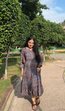 Blue Cherry Blossom Pure Cotton Dress With Pocket