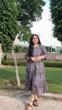 Blue Cherry Blossom Pure Cotton Dress With Pocket