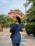 Blooming Blue Pure Cotton Short Kurti
