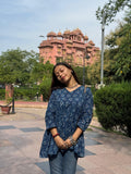 Blooming Blue Pure Cotton Short Kurti