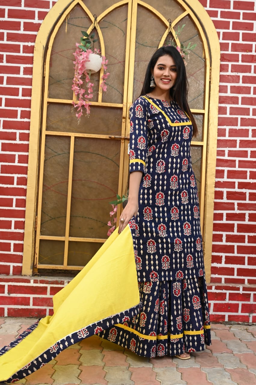 Mor Pankh — Hand-Block Pure Cotton Skirt & Kurti Set