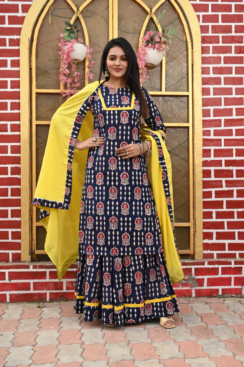 Mor Pankh — Hand-Block Pure Cotton Skirt & Kurti Set