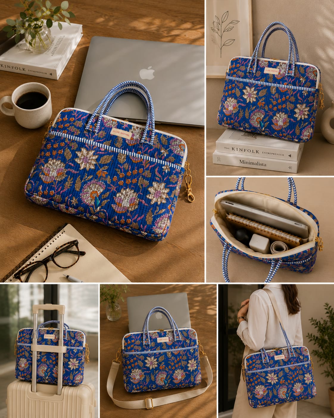 Cobalt Bloom · Quilted Cotton Laptop Sleeve