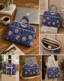 Cobalt Bloom · Quilted Cotton Laptop Sleeve
