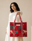Laal Rang Quilted Tote Bag with Zip