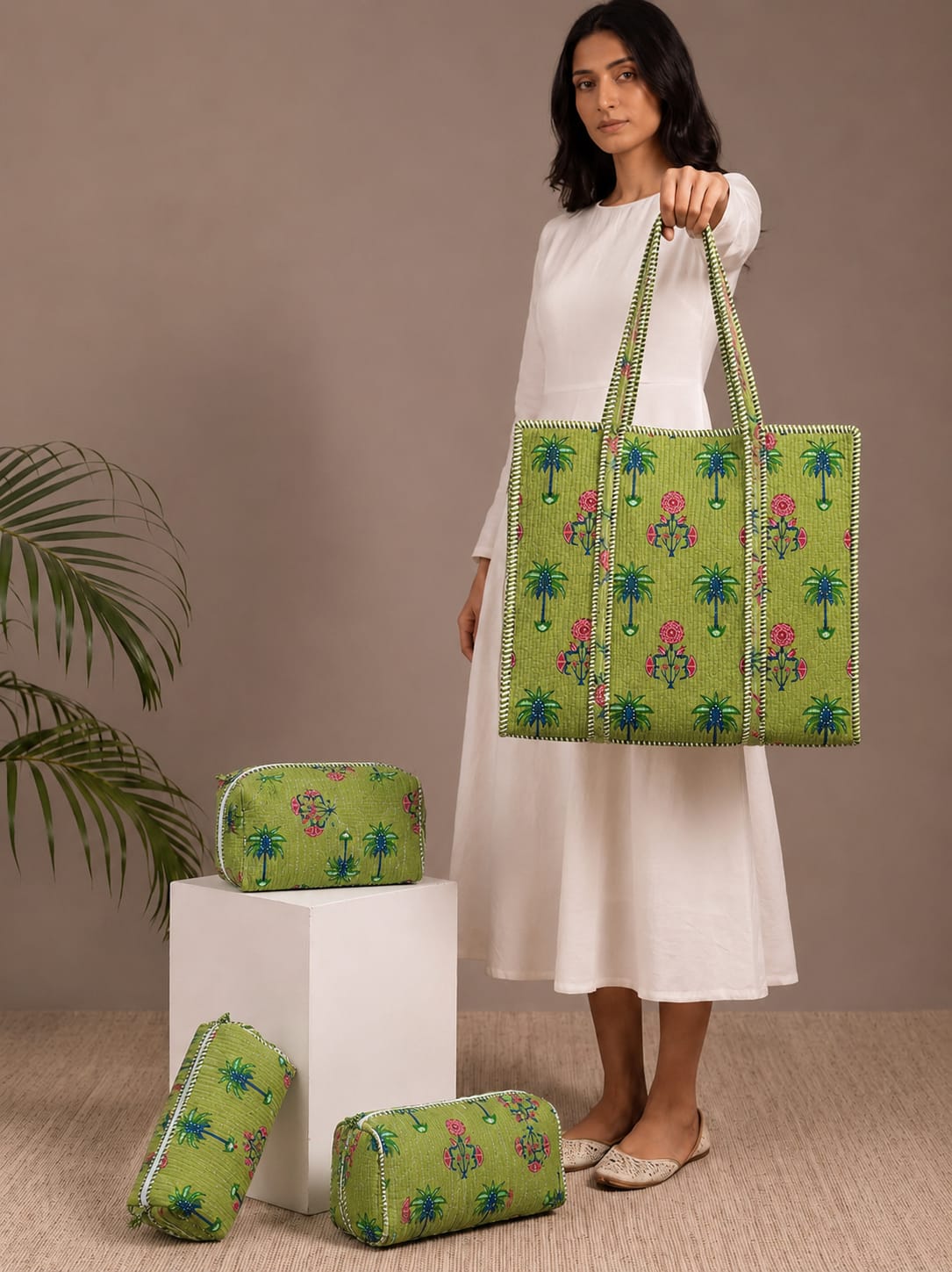 Green Oasis Tote Bag with Zip