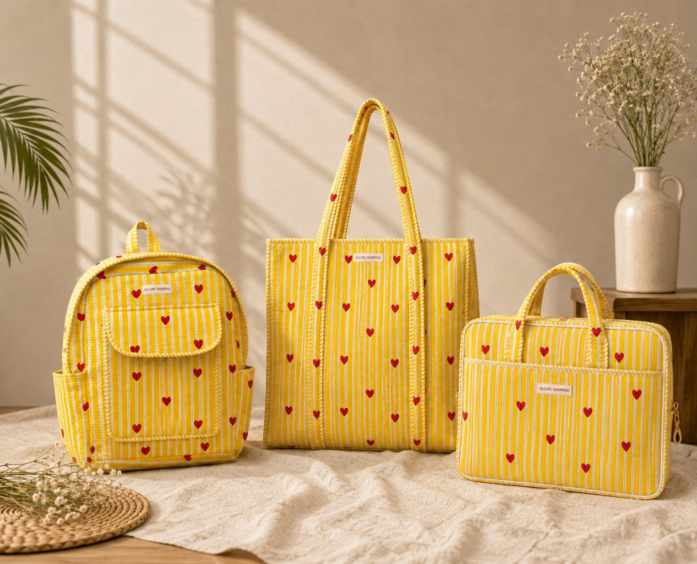 Yellow Heartthrob Tote Bag with Zip