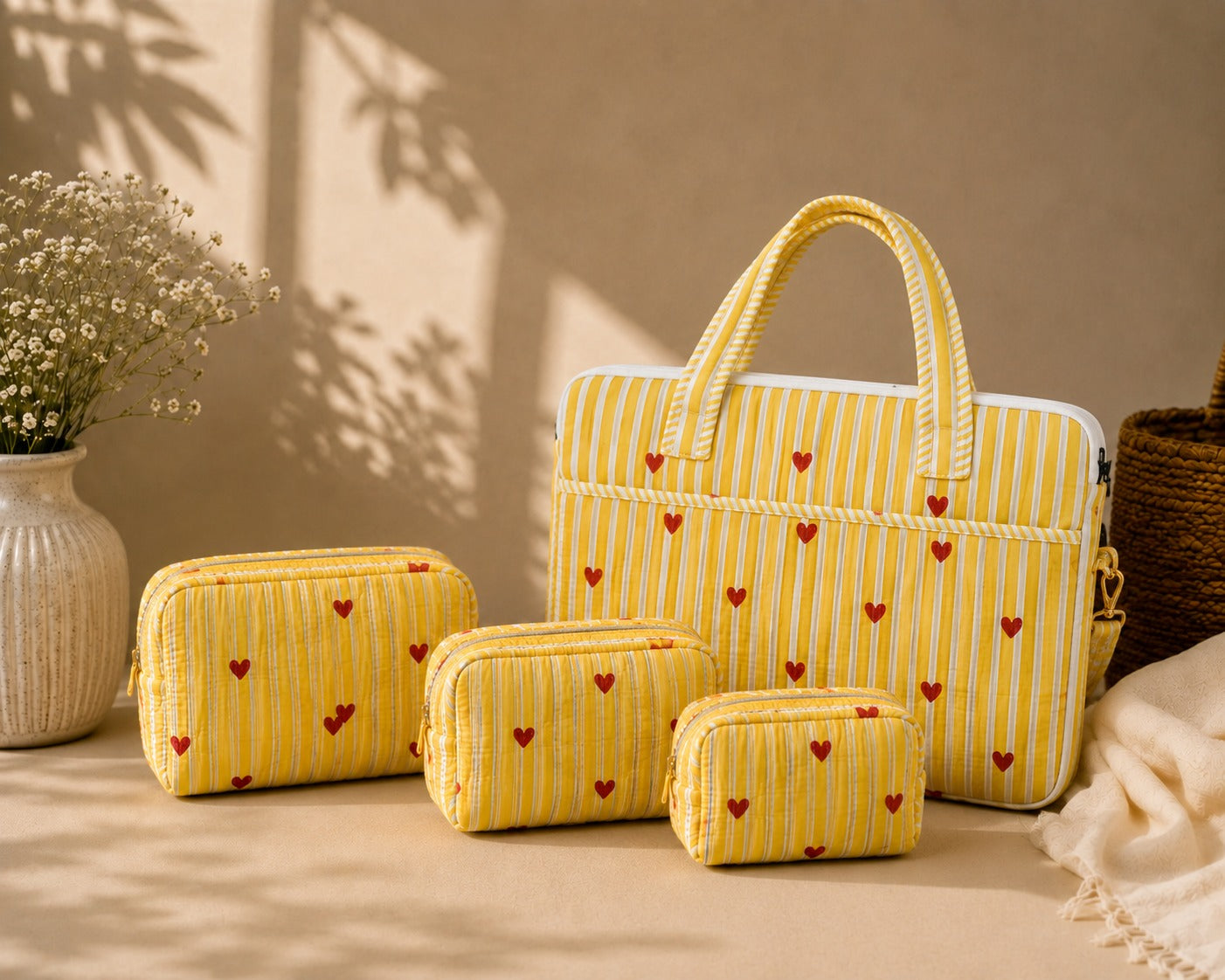 Yellow Heartthrob Tote Bag with Zip