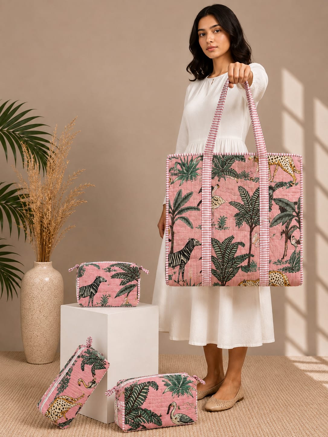Jungle Glow Tote Bag with Zip
