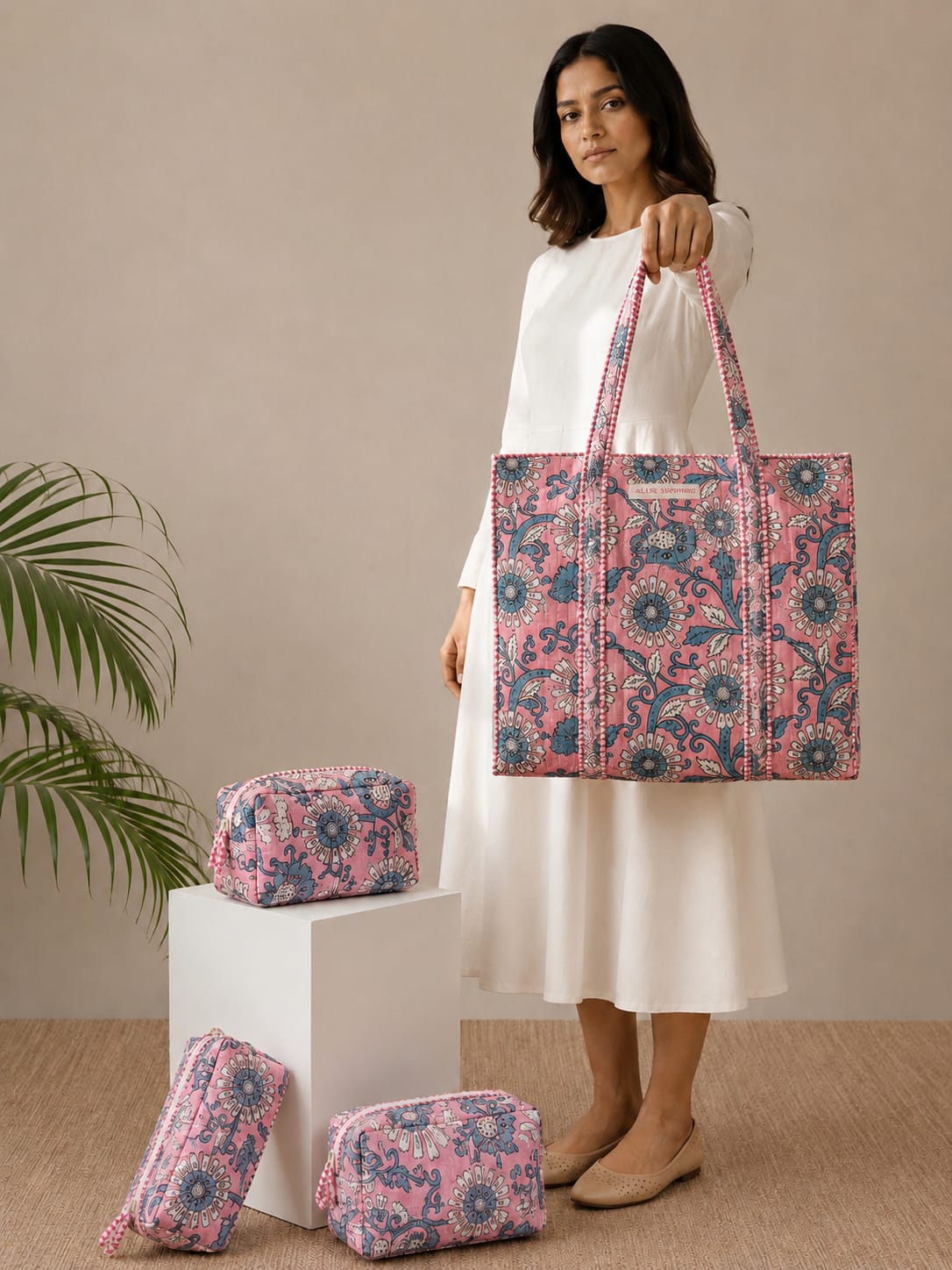 Evergreen Floral Tote Bag with Zip