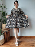 Hand Block Printed Free-Size Short Kaftan Dress