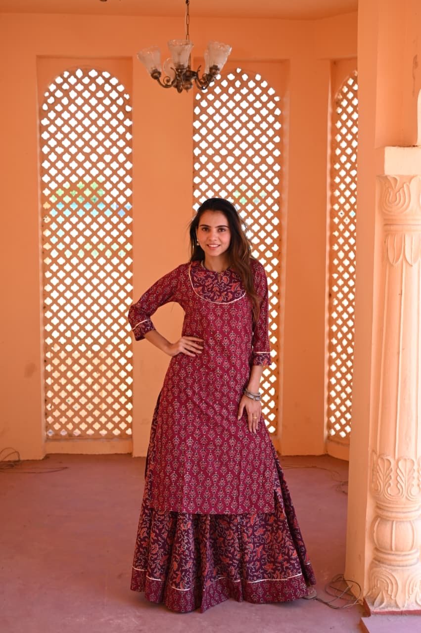 Anaarkali — Hand-Block Pure Cotton Skirt & Kurti Set