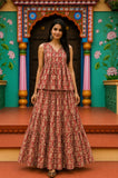 Anaarkali Bagru hand-block cotton pepulam top and skirt set